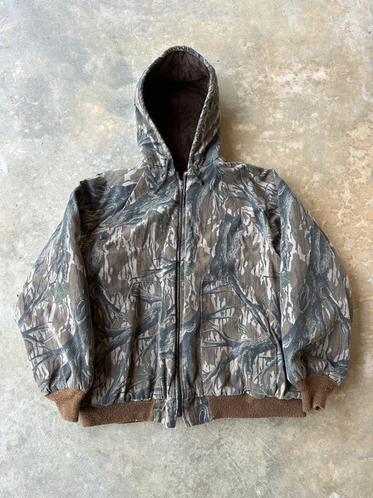 Vintage mossy oak tree stand camo hooded jacket (XL)