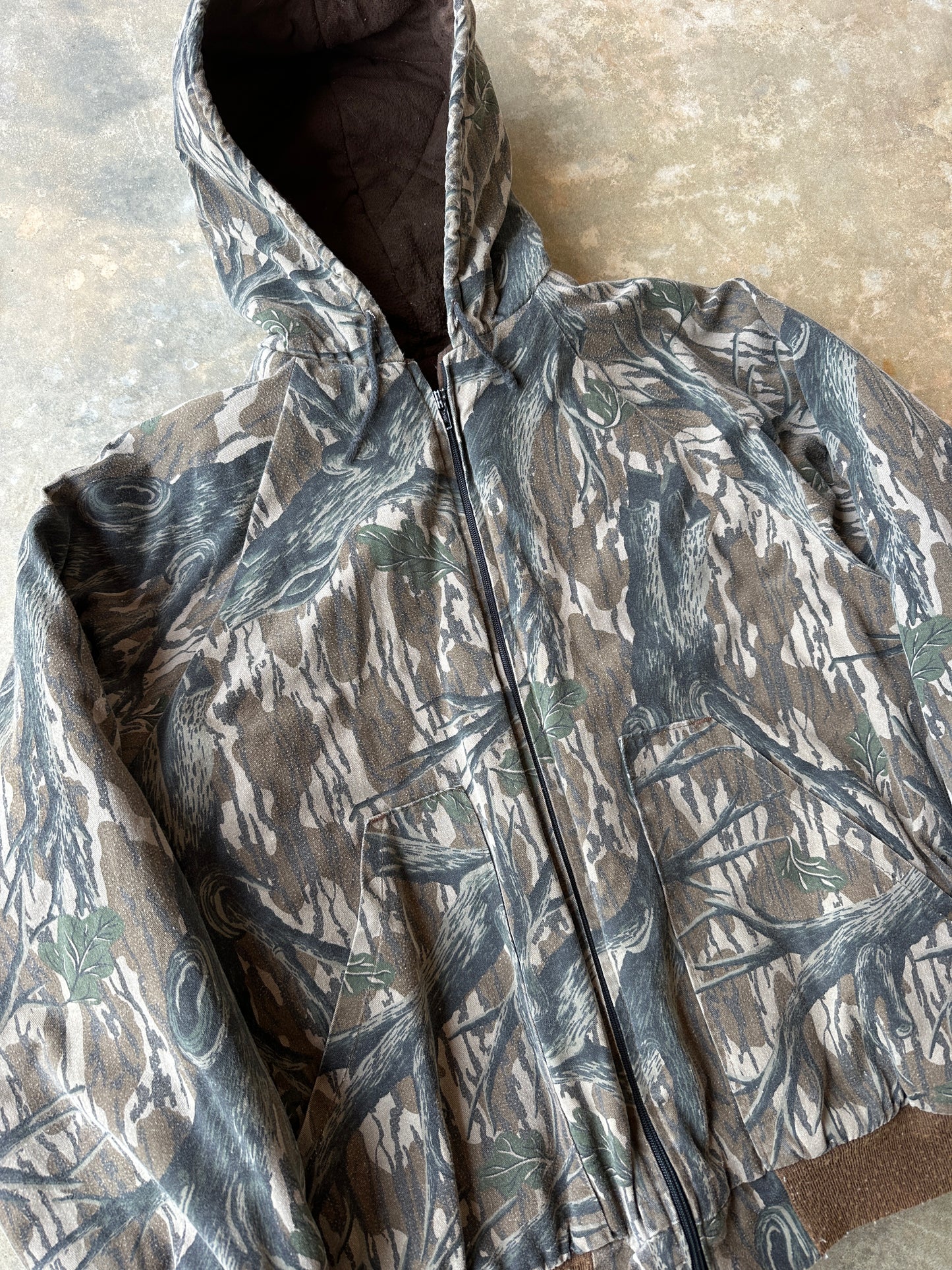Vintage mossy oak tree stand camo hooded jacket (XL)